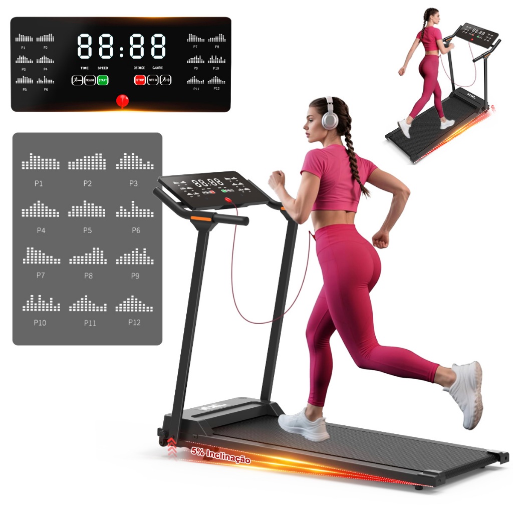 Esteira EléTrica ErgoméTrica DobráVel 12km Com Tela Led Preto 127v MultifunçõEs Passadeira De Corrida Motorizada Home em Oferta na Shopee