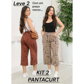 Kit 2 calça pantacourt feminina em viscolycra malha com bolsos em Oferta na Shopee