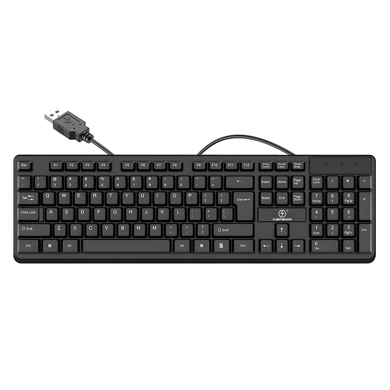 Conjunto de teclado, mouse e mousepad com fio USB para uso em escritório.