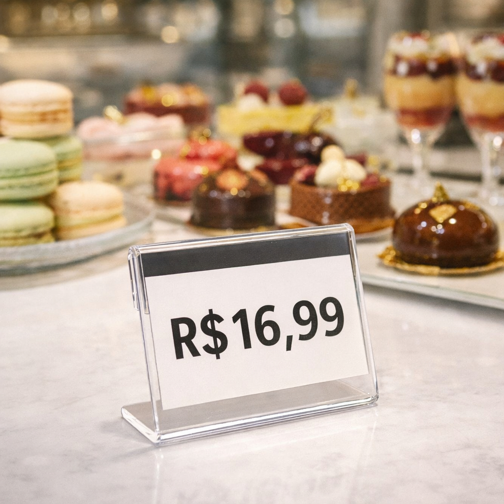 Kit Suportes Porta Preço Acrílico display 5x3cm para Buffet e Comércio.