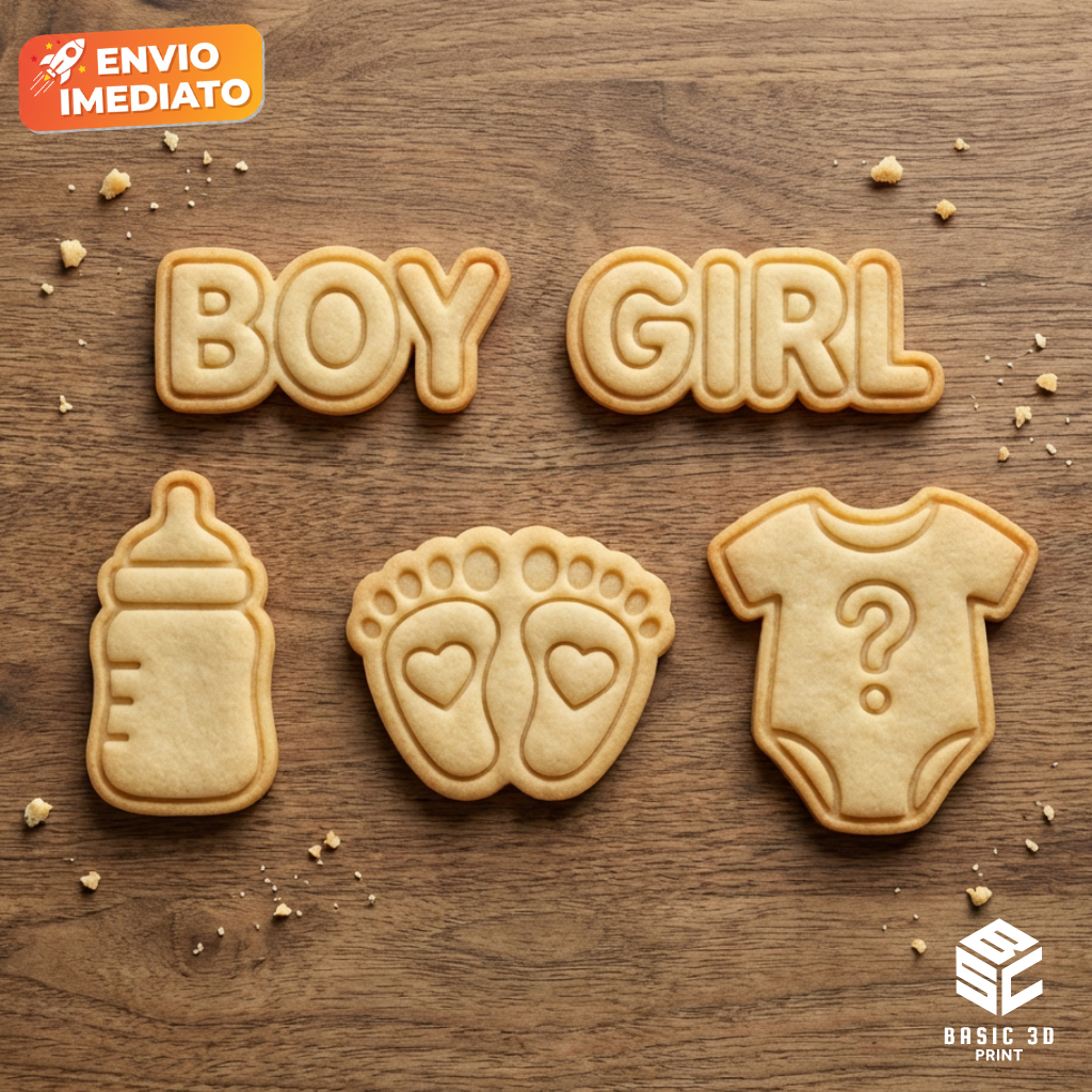 Cortador de Biscoitos Tema Chá Revelação 5un Molde Biscoito Confeitaria Artesanal Menino ou Menina