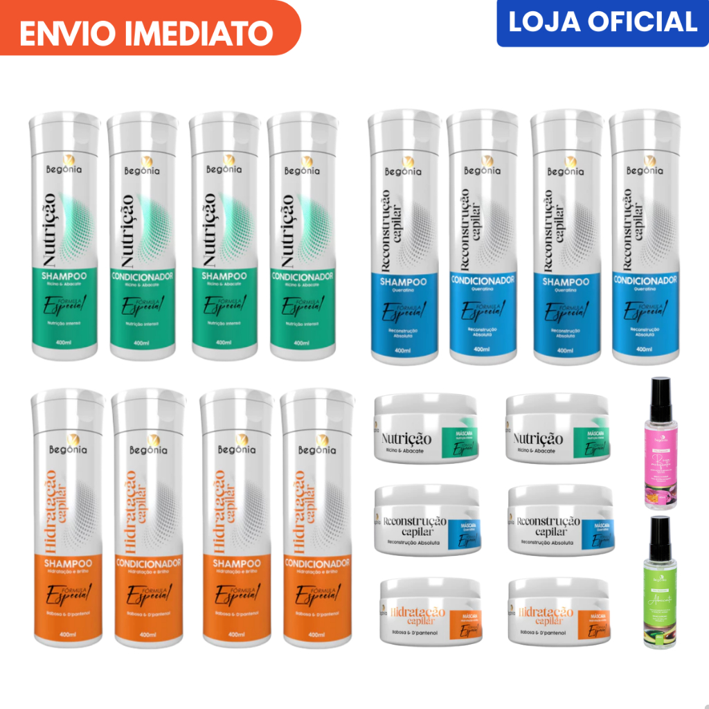 Cronograma Capilar com 2 Kit Reconstrução 2 Kit Nutrição 2 Kit Hidratação 1 Óleo Argan e Rosa Mosqueta