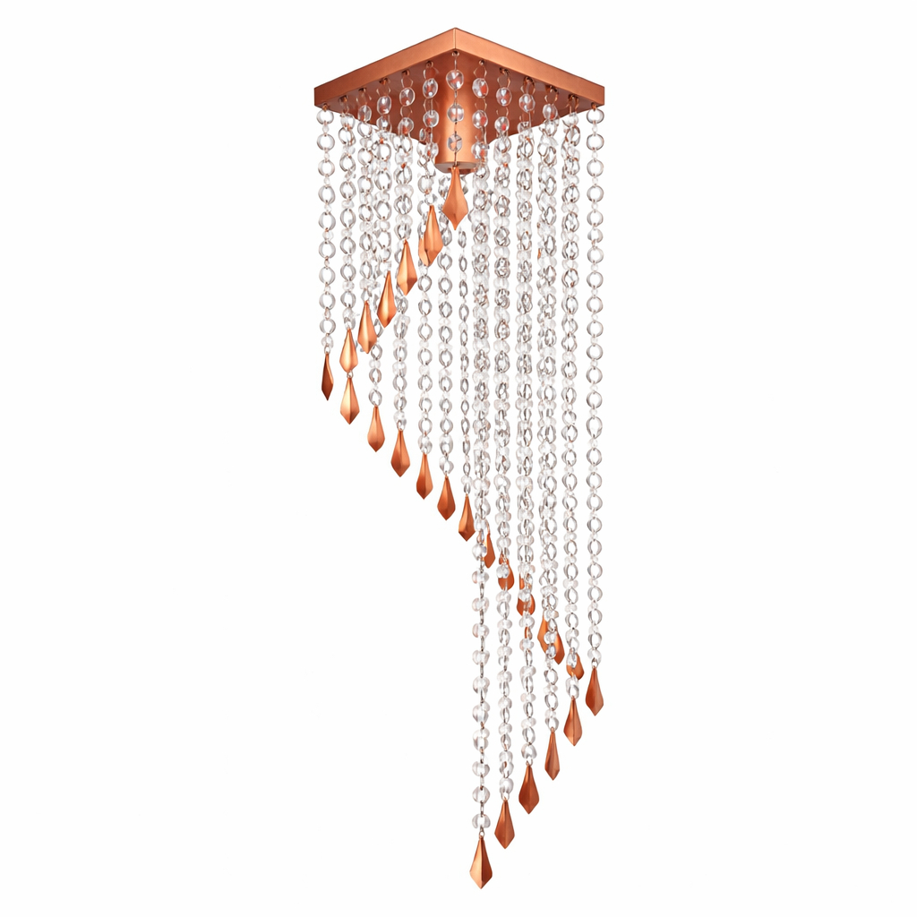 Lustre Cristal de Acrílico Sala de Jantar  60 cm de Altura Quarto Sala de Estar Cor Cobre