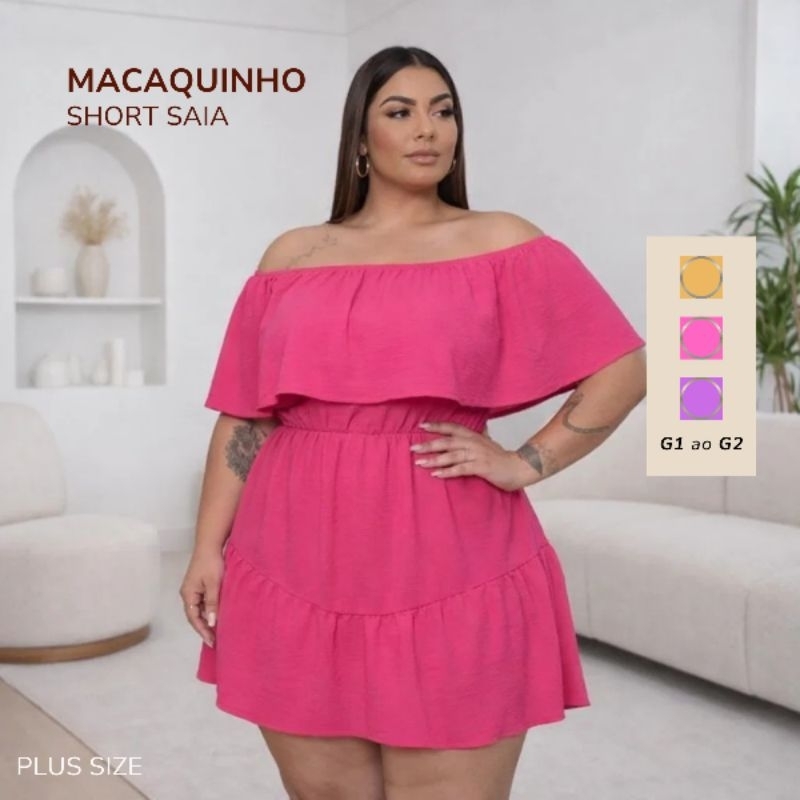 Vestido Macaquinho Short‑Saia Plus Size Feminino | Versátil para Dia e Noite | G1/G2 em Oferta na Shopee