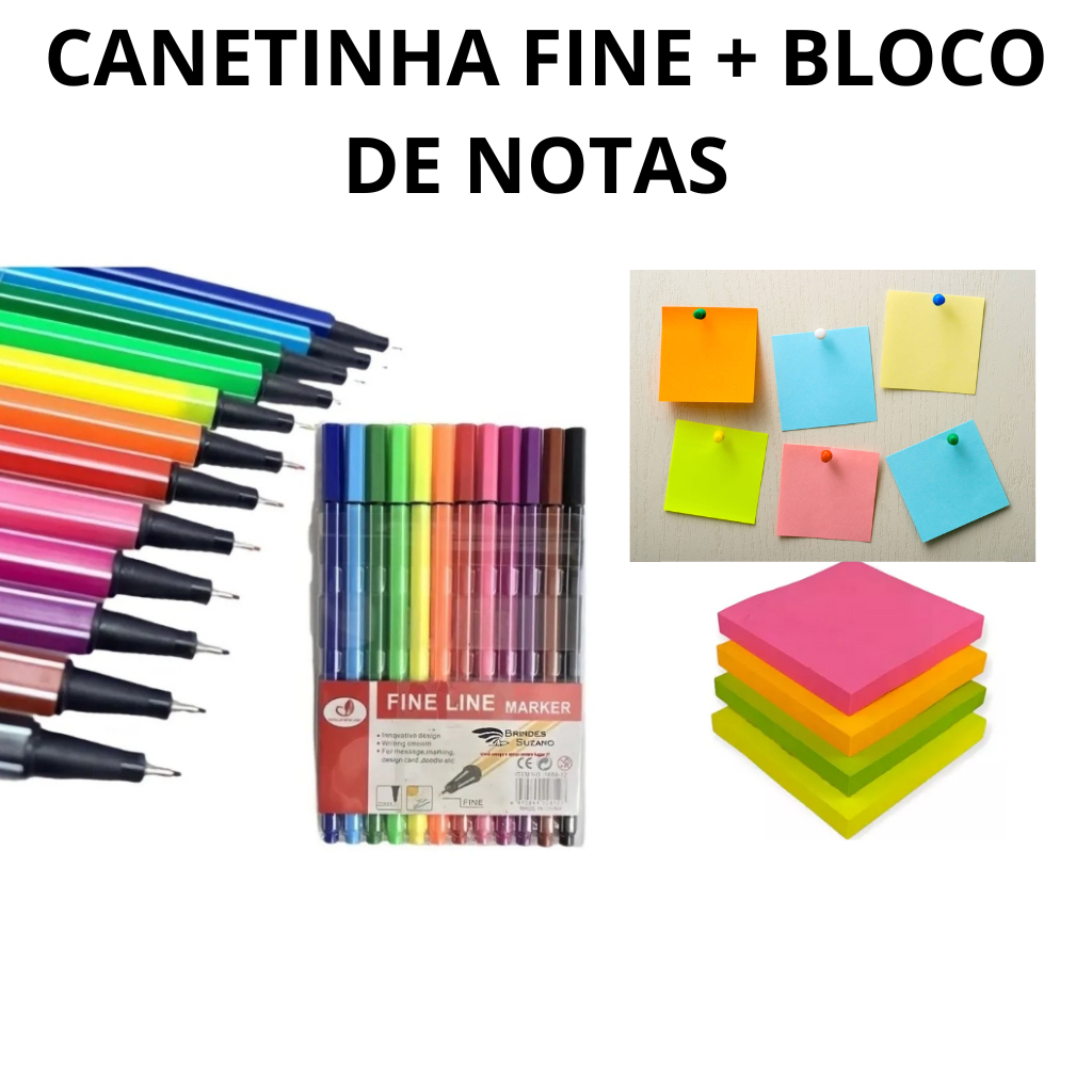 KIT canetinha fine ponta fina colorida +bloco de notas oferta em Oferta na Shopee