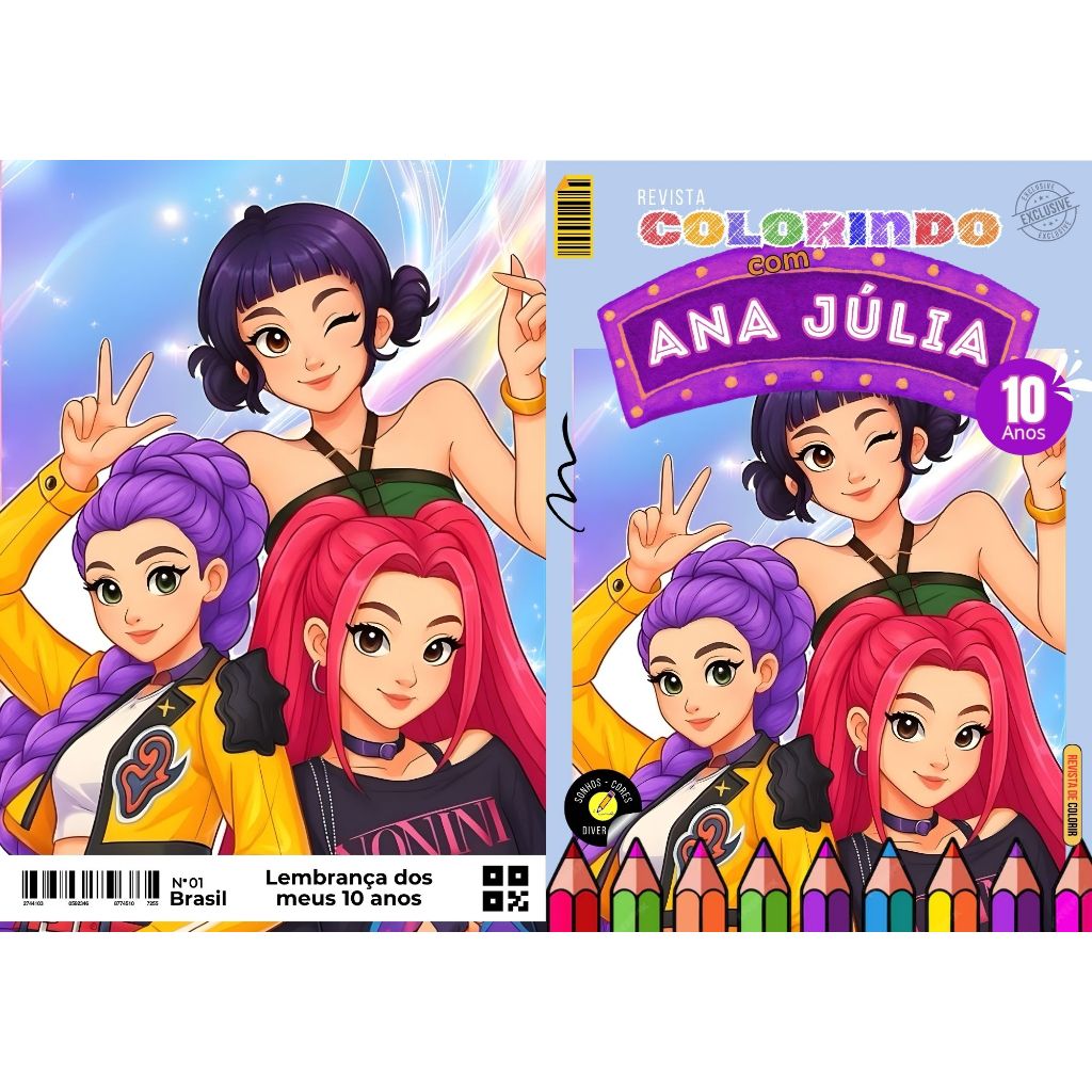 Kit  LIVRINHO DE COLORIR  Personalizado l TODOS OS TEMAS  | Lembrancinha Festa Infantil |Guerreiras do K-pop