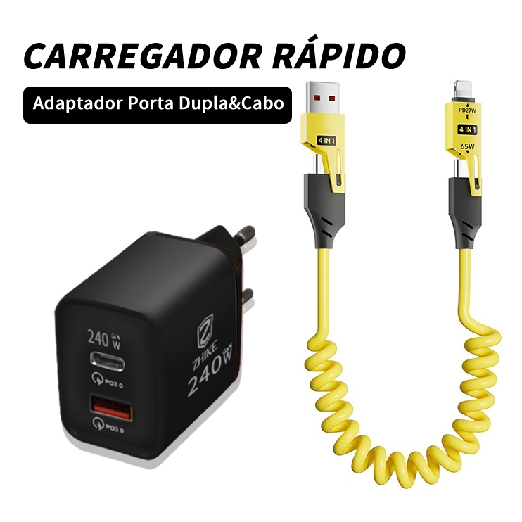 Cabo Carregamento Rápido Carregador 4 Em 1 Para Tipo C iP Com Adaptador GaN 240W Escalável Primavera Cable 1.5M em Oferta na Shopee