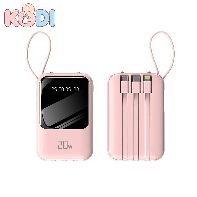 Power Bank Portátil 10000mAh Carregamento Rápido 20W, 3 Cabos Integrados, Display Digital -A6