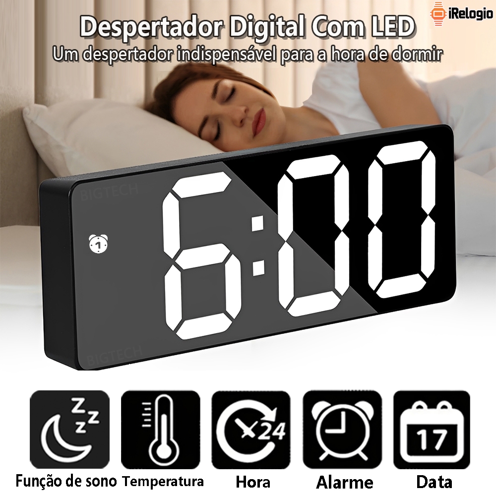 Relógio Led Digital Inteligente Multifuncional Com Alarmes Temperatura E Soneca