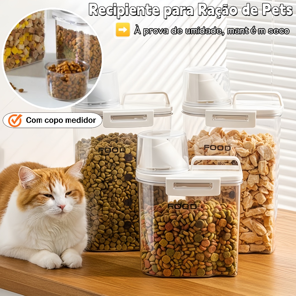 Pote Hermético Dispenser de Ração com Medidor para Cachorro e Gato,Vedação Total e À Prova de Umidade em Oferta na Shopee