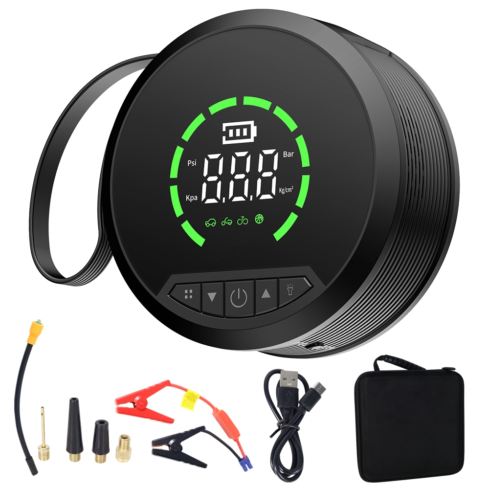 Auxiliar Partida Bateria Compressor Ar Portatil Para Automotiva Moto Automático 12V Com Power Bank de e Portátil 10000mA