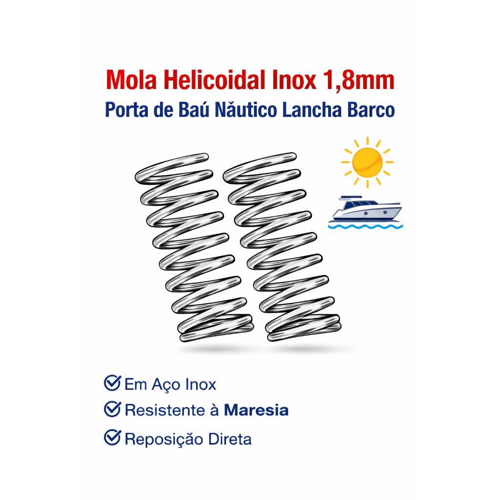 Mola Helicoidal Inox 1,8mm Porta de Baú Náutico Lancha Barco