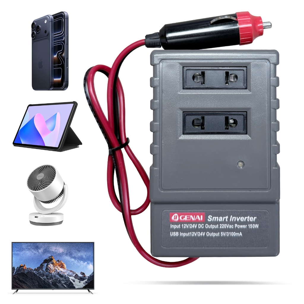 Inversor de potência de 150 W/220 W | Conversor CA de 12V/24V 220V 2 tomadas elétricas + 2 portas USB de 3,1 AInver