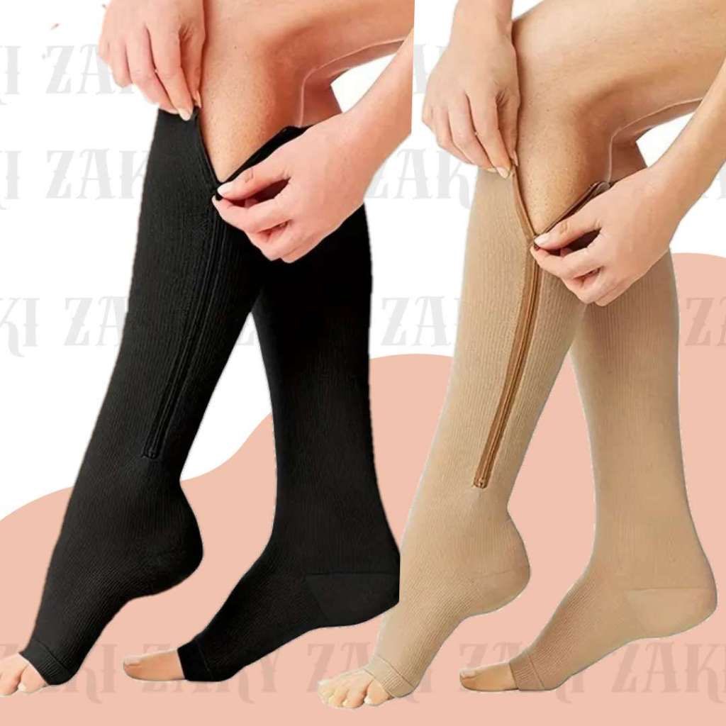 Par Meia Média Compressão 3/4 Com Zíper Varizes Pernas Cansadas Inchaço Dores 20-30 Mmhg Compressão Unissex