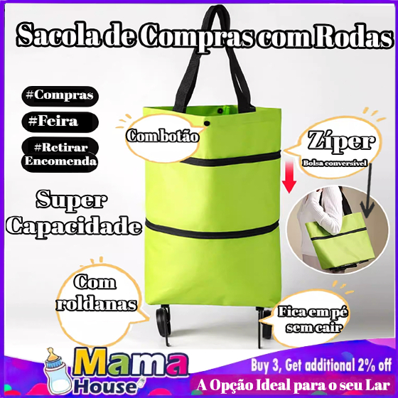 Carrinho de compras dobrável com rodas Carrinho de compras multiuso Bolsa viagem Ecológico Tamanho