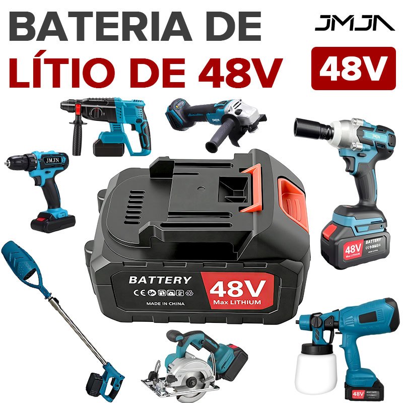 JMJN Bateria 48V Recarregável Alta Capacidade | 10 Células de Lítio (1200mAh×10) | Compatível com Ferramentas DeWALT em Oferta na Shopee