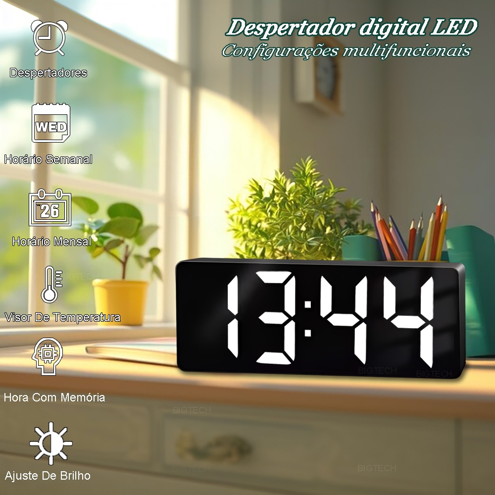 Relógio De Mesa Digital Led Despertador Alarme Temperatura Data Moderno e Minimalista sz0712 em Oferta na Shopee
