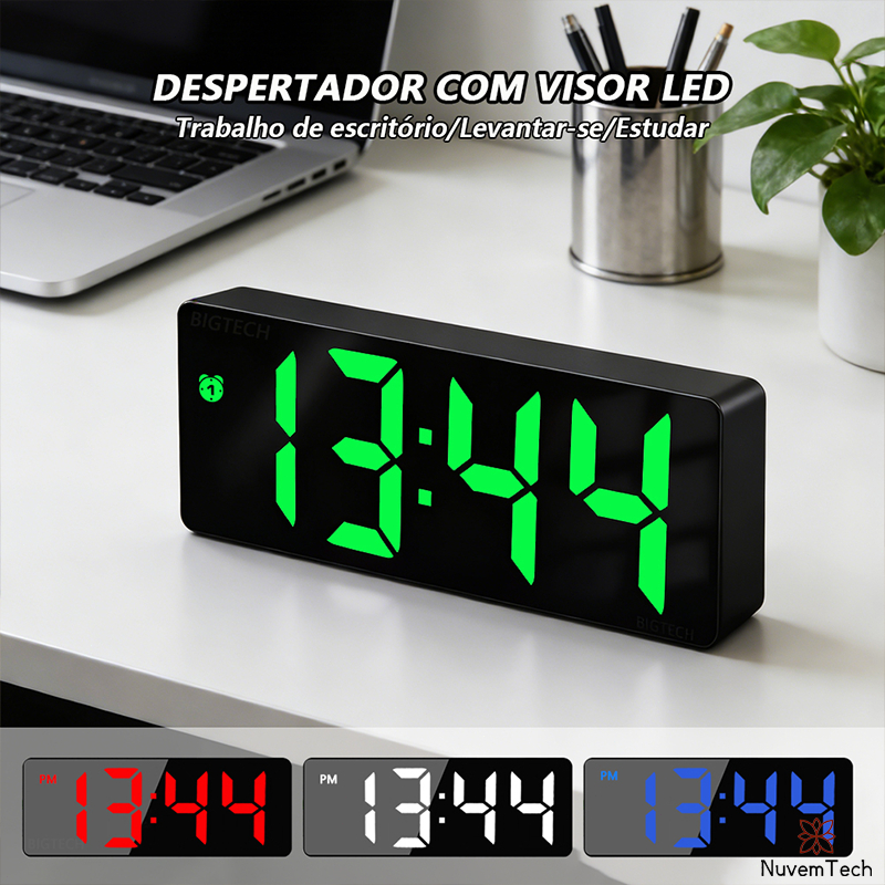 Relógio De Mesa Digital Full LED Multifuncional Inteligente Com Despertador Modo Noturno E Tela Espelhada