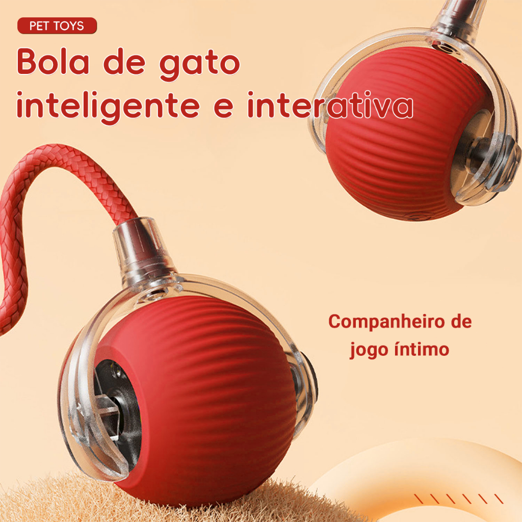 Brinquedo para Gato Bola Automática LED 4 Modos com Cauda de Tecido | Recarregável USB Anti-Tédio em Oferta na Shopee