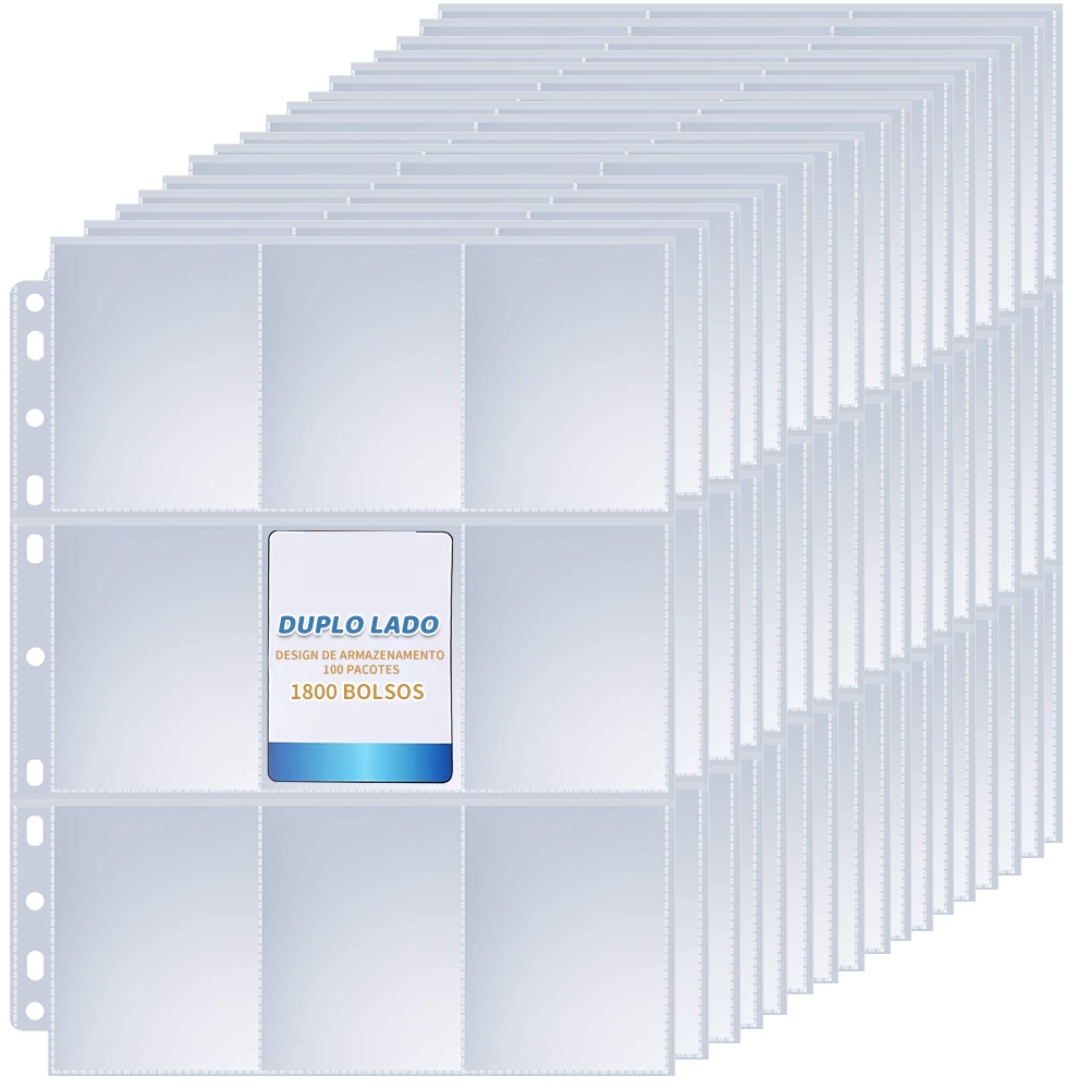 Kit com 100 Folhas para Cards e Cartas para fichário pasta Álbum Pokémon Magic Yugioh Kpop Photocards