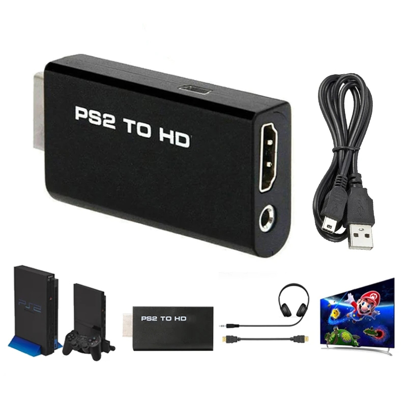 Adaptador Conversor Ps2 Audio Vídeo Av Para Cabo Hdmi a Pronta entrega 480i/480p/576i com saída de áudio de 3.5mm todos