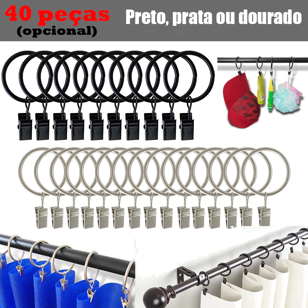Conjunto de 40 argolas com prendedores de cortina, para pendurar cortinas, laços, chapéus e assim por diante