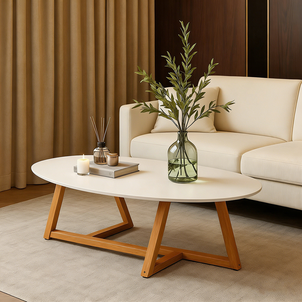 Mesinha Mesa De Centro De Sala Classic Oval Pés De Madeira Maciça Decorativa Luxo