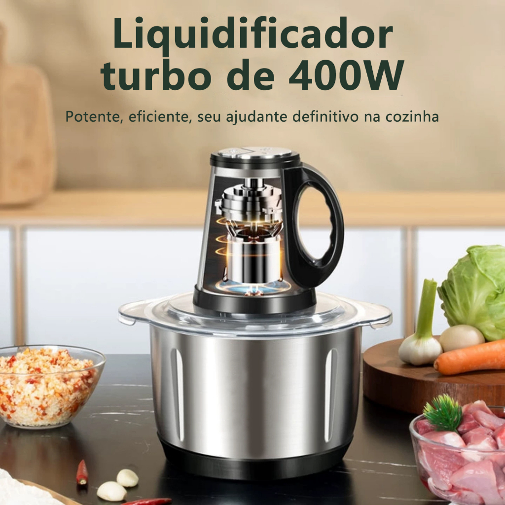 Imagem Processador 3L Potente | Moedor de Carne e Picador de Legumes e Temperos | Copo Inox | 110V/220V
