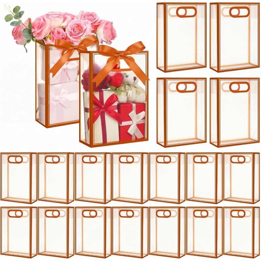 Kit 20 Sacola Presente Transparente Premium PP Fosca Borda Decorada