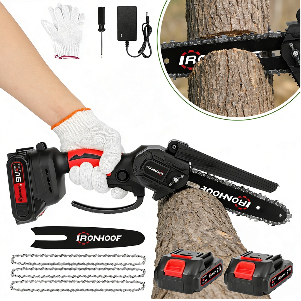 Mini Motosserra Elétrica 6 Polegadas 21V Sem Fio 2 Baterias Bivolt em Oferta na Shopee