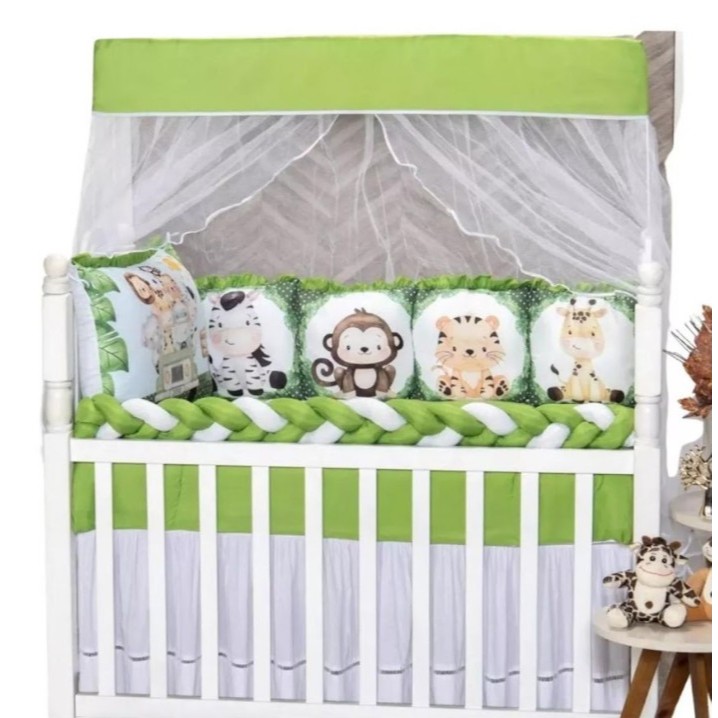 Kit Berço Completo 13 Peças com Mosquiteiro e Trança Lateral – Jogo de Enxoval para Bebê