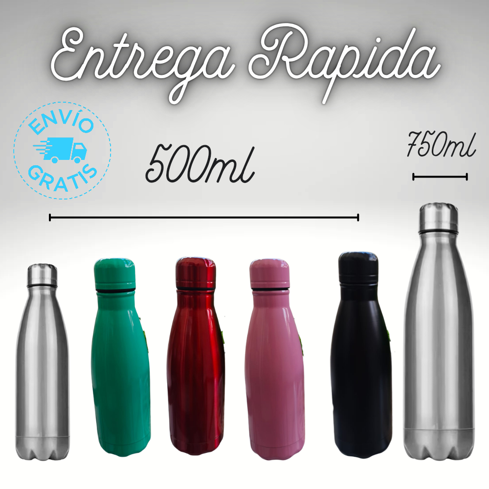 Garrafa de Água Resistente 500 750Ml Aço Inox Inquebrável Portátil, Viagem, Academia (Não é Térmica)
