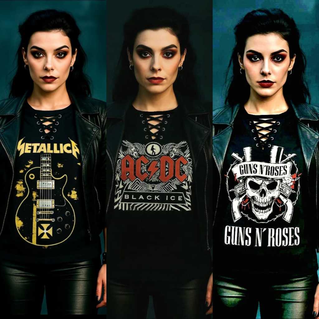 Camiseta Feminina Blusa Estilo ROCK Bandas Clássicas – Viscolycra Premium Decote V Estilosa Casual em Oferta na Shopee
