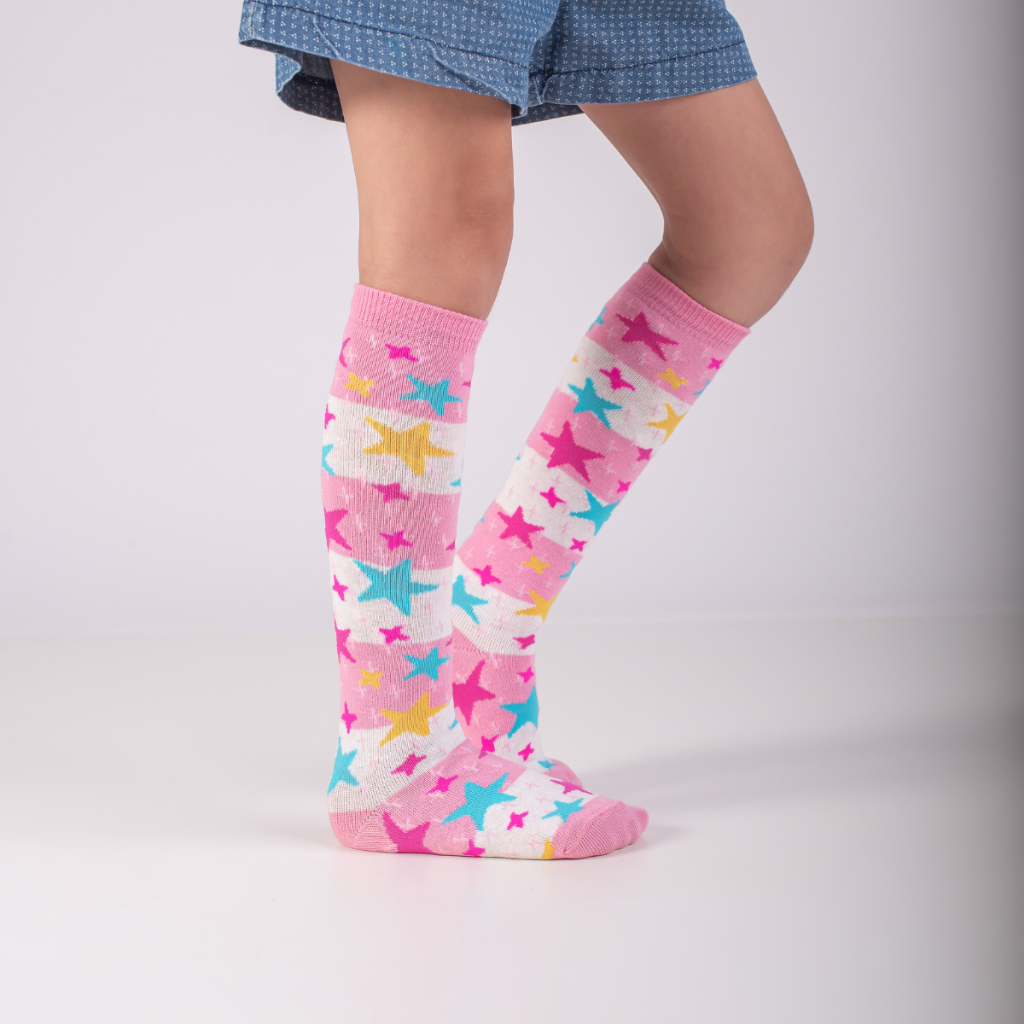 Meia 3/4 Infantil Colorida Menina Galochita Cano Longo Joelho Divertida Coração Promoção Envio Já