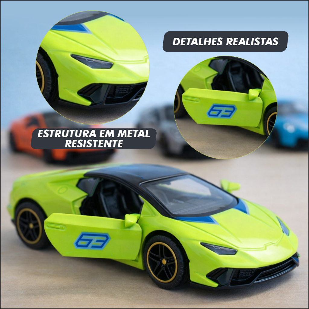 Carrinho Miniatura Esportivo Metal Fricção Escala 1:64 Infantil Pull Back Colecionável Premium