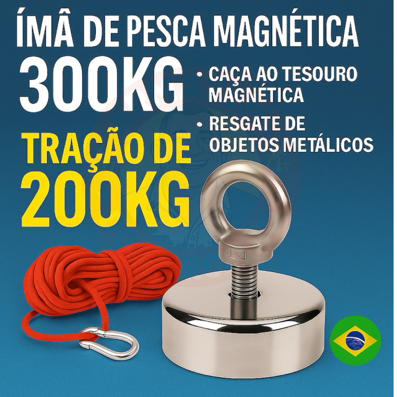 Imã De Neodímio Pesca Magnetica Até 200 Kilos De Tração 10 Metros de corda em Oferta na Shopee