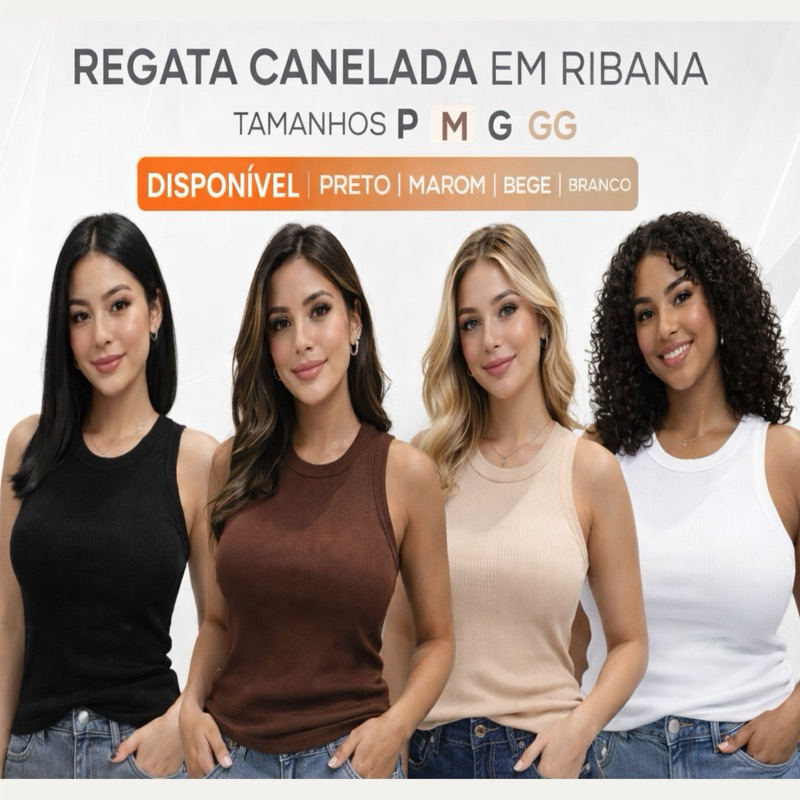 Camisa Regata Feminino Casual Moda Feminina Canelada Ribana Premium Costas Nadador blusa Básica Tendência Moda
