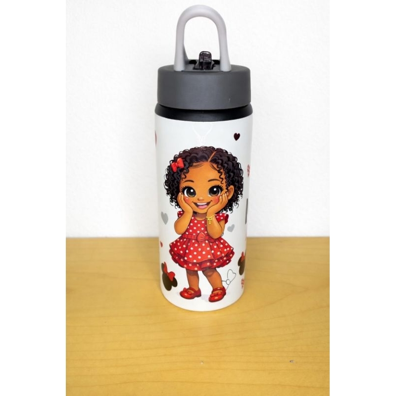 ✨ GARRAFA DE ALUMÍNIO PERSONALIZADA – 600ML ✨ Minnie Vermelha + mascote da criança