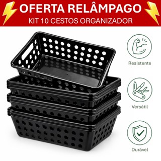 Organizador de Armário Kit 10 Cestos Plástico Médio para Gaveta Cozinha Banheiro Lavanderia Casa em Oferta na Shopee