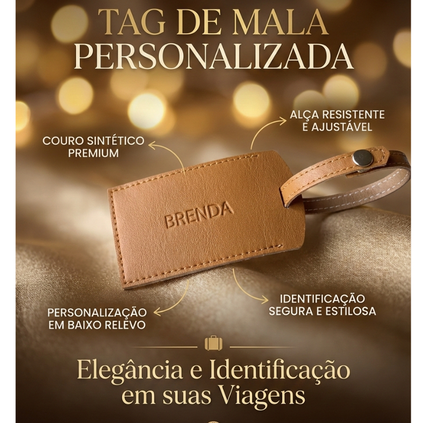 Identificador TAG de Mala Personalizado couro premuim viagem turismo