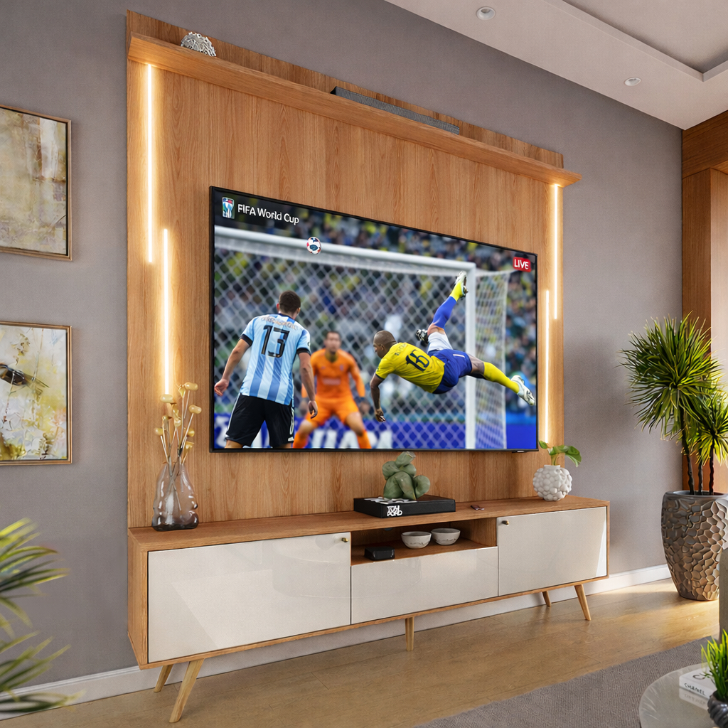 Estante Rack Movelove 2 Portas e 1 Gaveta com Painel Led Vertical para TV 70" Sevilla 183cm