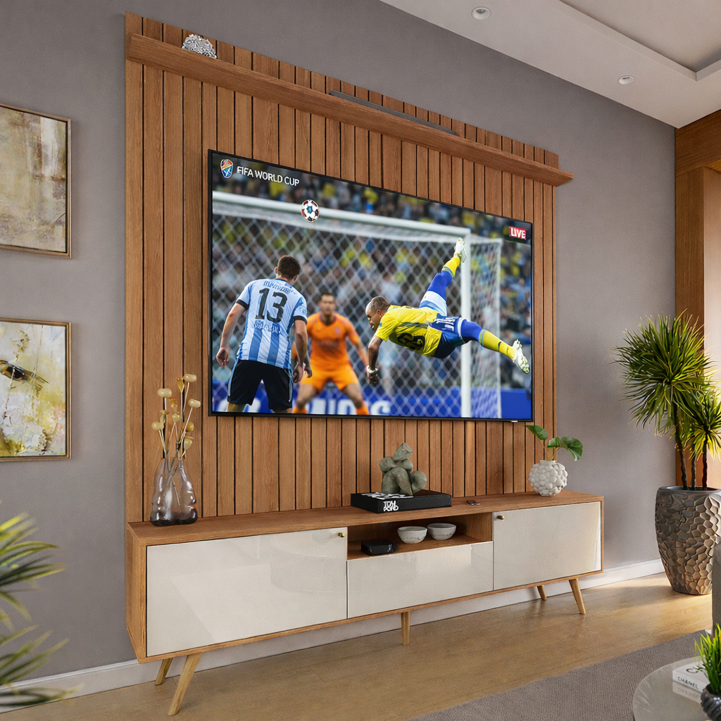 Rack com Painel Para Sala Tv Até 70 Polegadas Efeito Ripado 1,83m 5 Pés Movelove