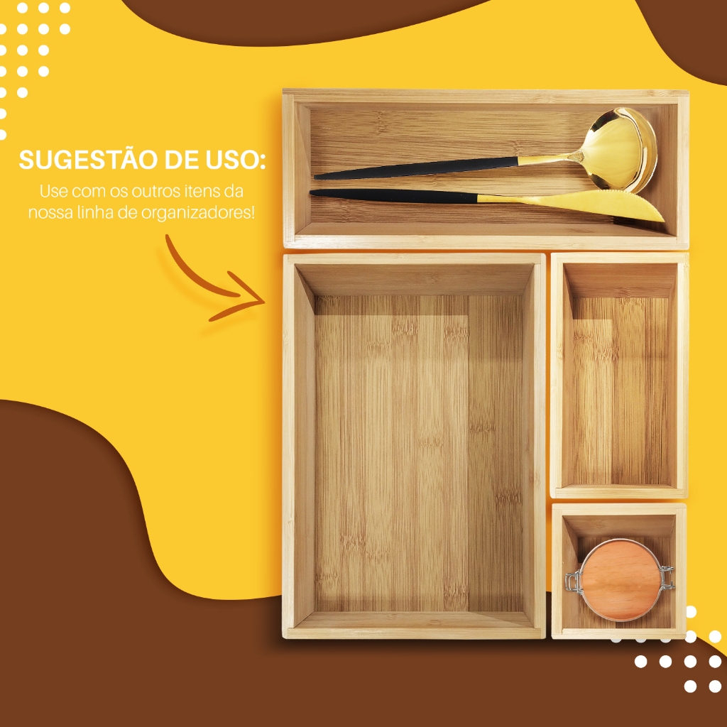Organizador de Gaveta Bambu Modular Ajustável para Talheres e Utensílios em Oferta na Shopee