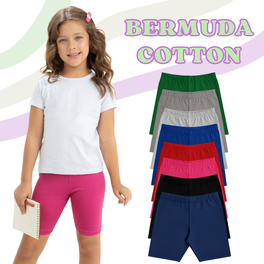 Bermuda Shorts Infantil Juvenil Cotton Algodão Menina Feminino Tamanho 1 ao 16
