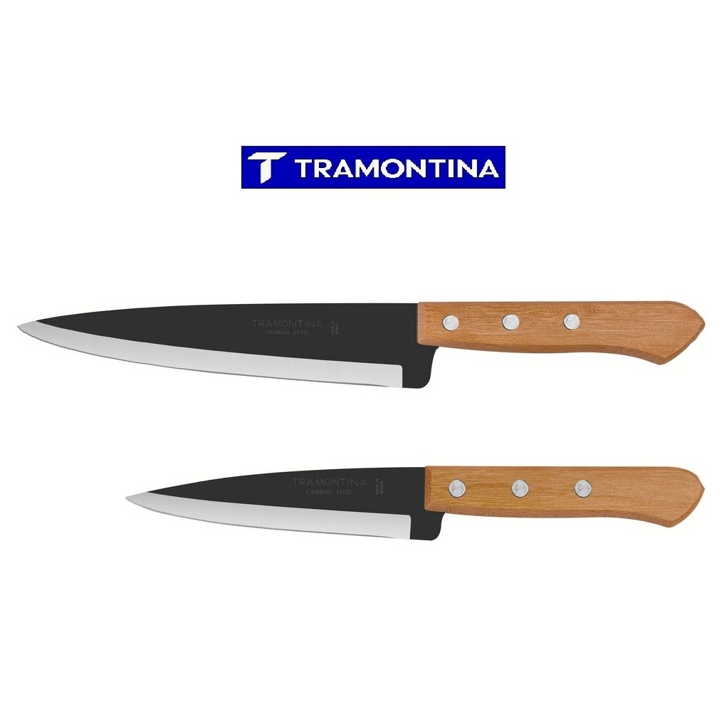 Kit 2 Faca peixeira carbono Tramontina com Lâmina em Aço Carbono com Cabo de Madeira.