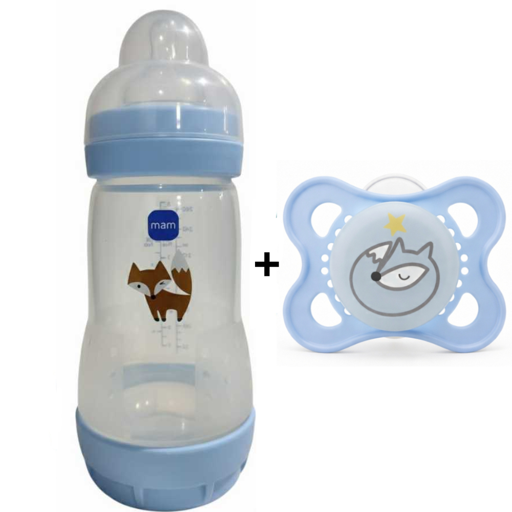 Kit Mamadeira+Chupeta MAM Easy Start 260ml-COR: AZUL + Chupeta Night Azul 0-6 meses em Oferta na Shopee