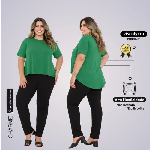Kit 2 Blusa Feminina Veste Legging Plus Size Manga Curta Mullet Com Abertura aos Lados