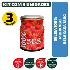 Geleia 100% Morango Sem Glúten Delakasa 180G - Kit 3 Unidades