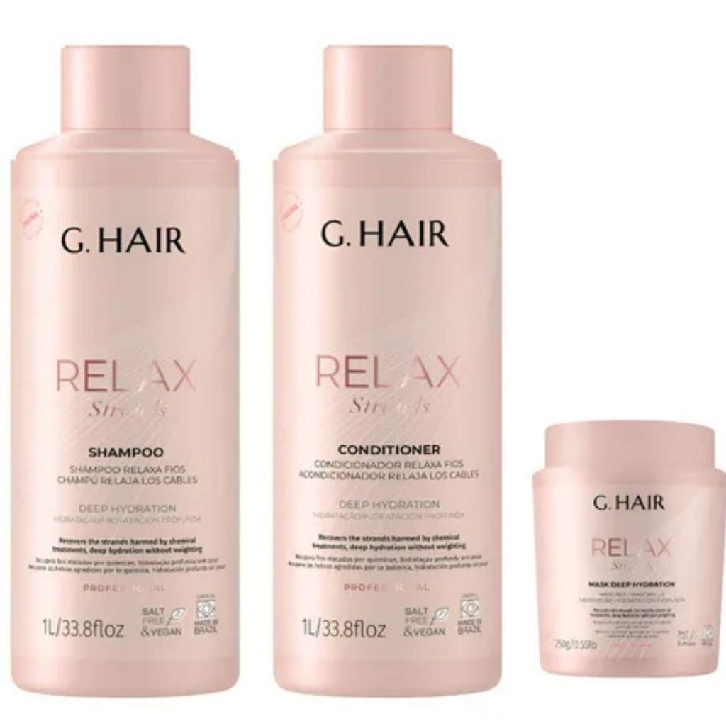 GHAIR PROFISSIONAL RELAXA FIOS SHAMPOO 1L + CONDICIONADOR 1L + MASCARA 250G.