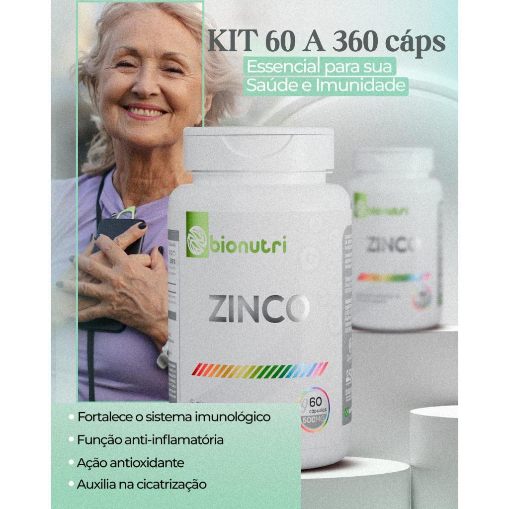 Kit 1-3 Frascos Zinco Bionutri 60 a 360 Cápsulas Auxilia na melhora da Imunidade e Saúde